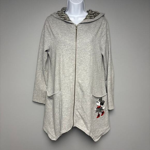 Disney Parks Minnie Mouse Oversize Grey Long Sleeve Zip Terry Hoodie Womens Sz M - Picture 1 of 6